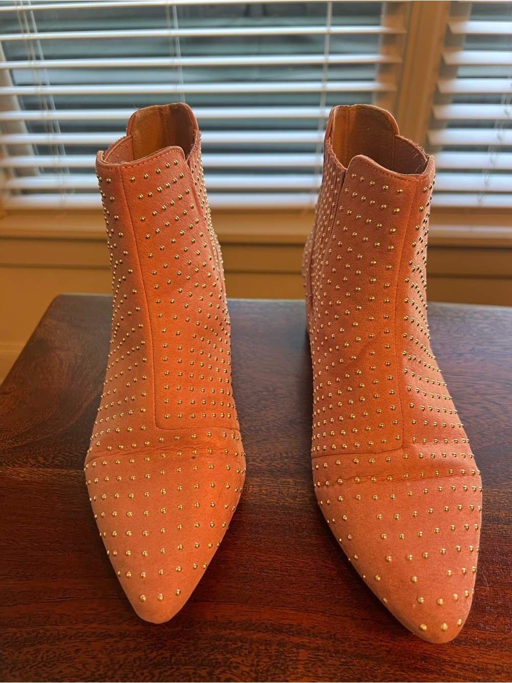 Studded Coral Suede Ankle Boots - Women's Fashion Booties